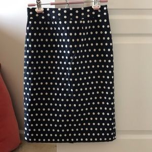 Navy blue polka dot pencil skirt 'tall'